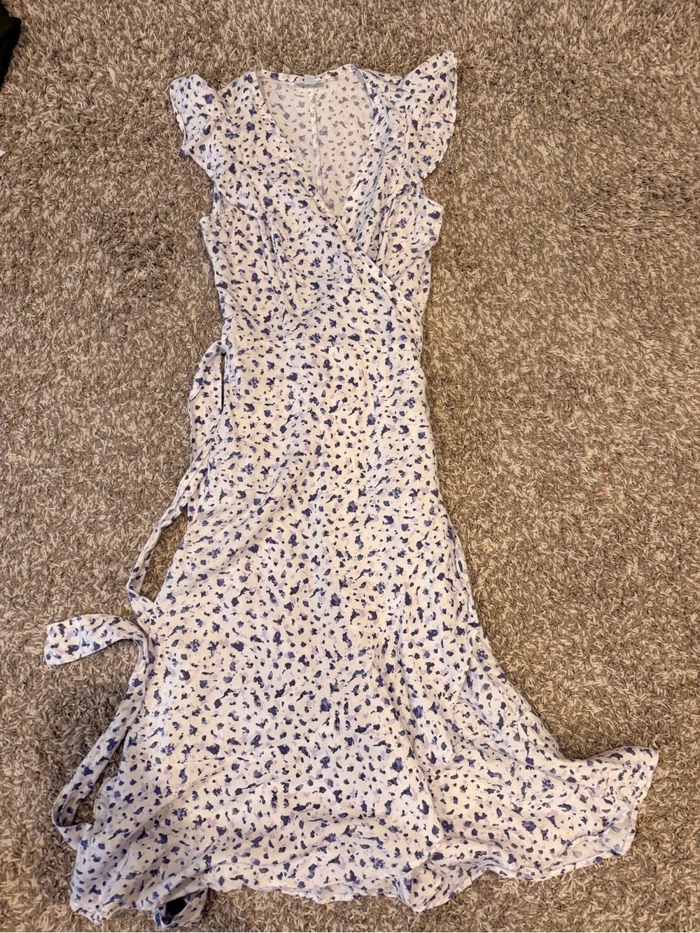 Women's White and Blue Floral Wrap Dress